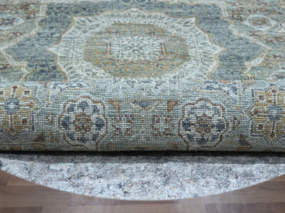 Green 8'1" x 8'2" Mamluk Hand knotted Wool Rug - Sku: O076867