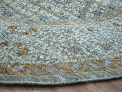 Green 8'1" x 8'2" Mamluk Hand knotted Wool Rug - Sku: O076867