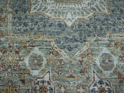 Green 8'1" x 8'2" Mamluk Hand knotted Wool Rug - Sku: O076867