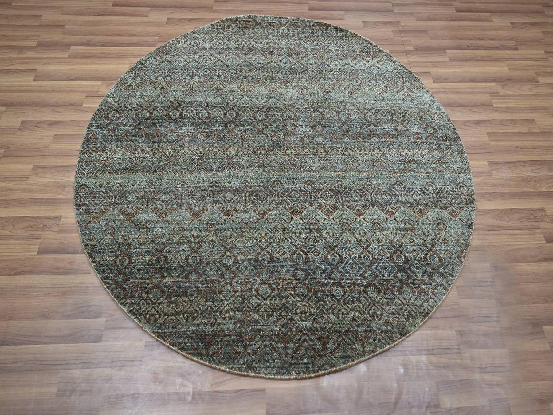 Grey 4'11" x 4'10" Modern and Contemporary Hand knotted Wool Rug - Sku: O076868