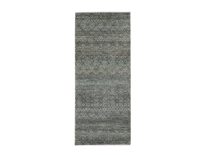 Grey 2'6" x 6'0" Modern and Contemporary Hand knotted Wool Rug - Sku: O076872