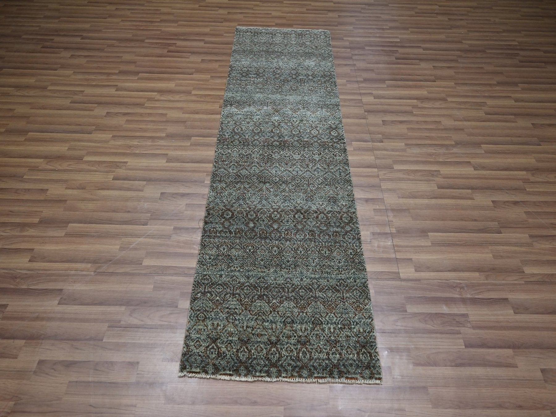 Modern / Contemporary hand-knotted wool runner in Gray, 2'6" x 8' — SKU O076875 (view 2)