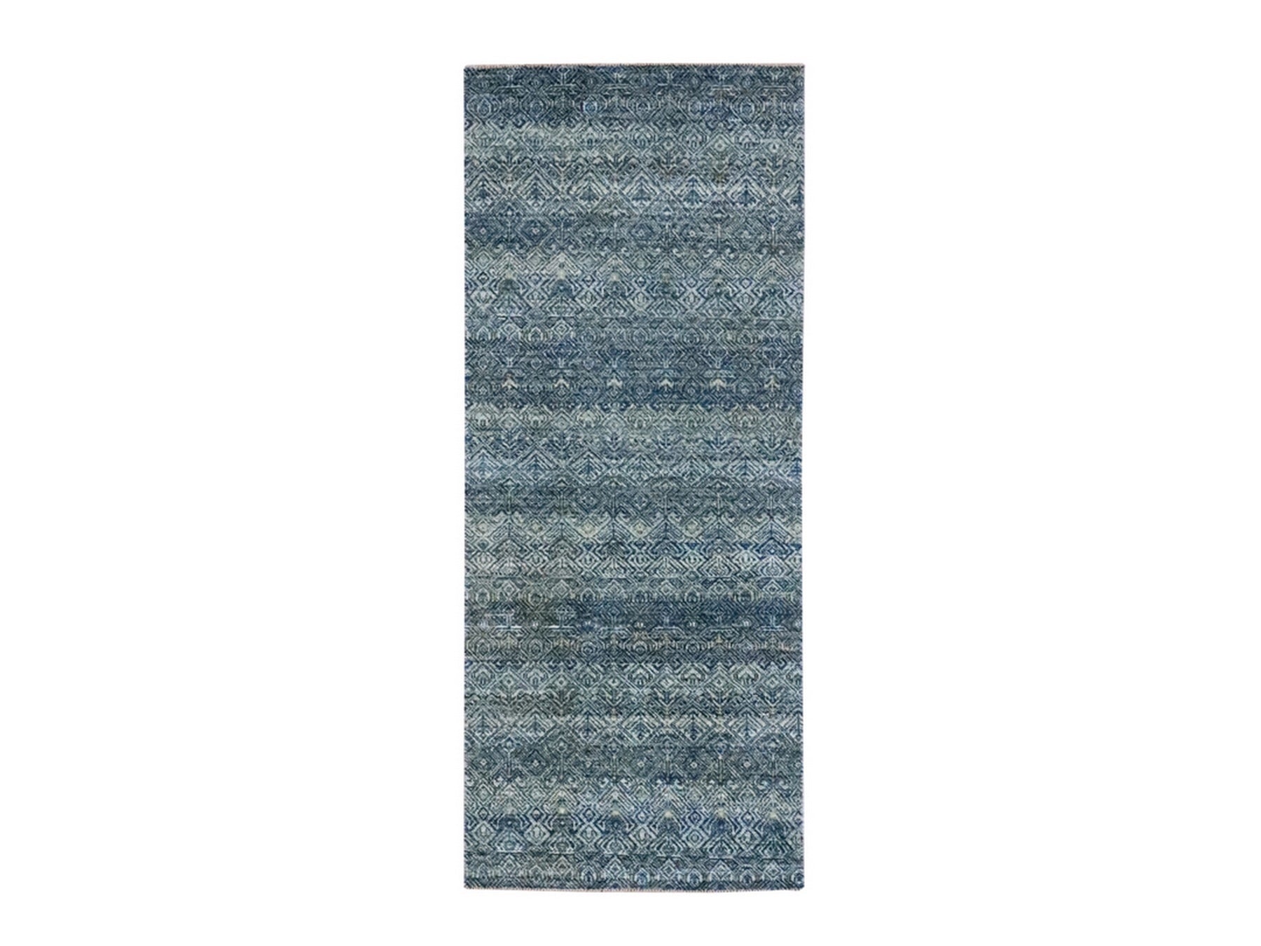 Blue 2'6" x 6'1" Modern and Contemporary Hand knotted Wool Rug - Sku: O076876