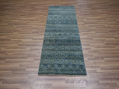 Blue 2'6" x 6'1" Modern and Contemporary Hand knotted Wool Rug - Sku: O076876