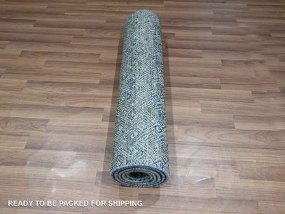 Blue 2'6" x 6'1" Modern and Contemporary Hand knotted Wool Rug - Sku: O076876