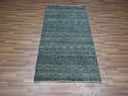Blue 3'1" x 5'0" Modern and Contemporary Hand knotted Wool Rug - Sku: O076878