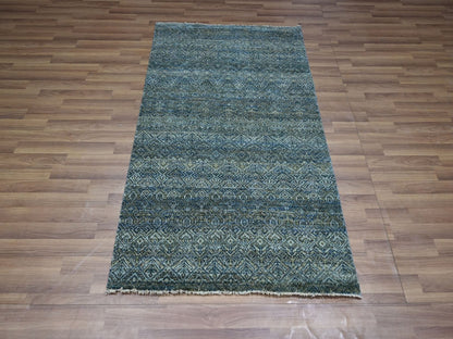 Blue 3'0" x 5'0" Modern and Contemporary Hand knotted Wool Rug - Sku: O076880