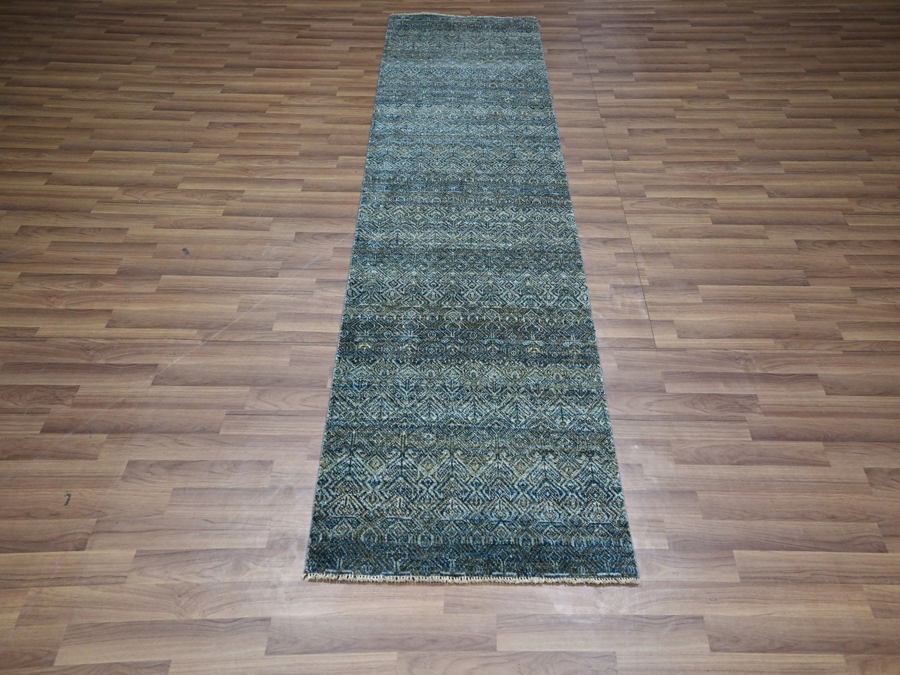 Modern / Contemporary hand-knotted wool runner in Blue, 2'6" x 8'1" — SKU O076881 (view 2)