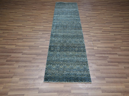 Modern / Contemporary hand-knotted wool runner in Blue, 2'6" x 8'1" — SKU O076881 (view 2)