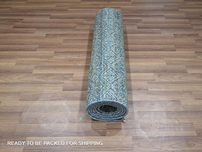 Blue 2'6" x 8'1" Modern and Contemporary Hand knotted Wool Rug - Sku: O076881