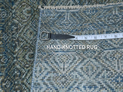 Blue 2'6" x 8'1" Modern and Contemporary Hand knotted Wool Rug - Sku: O076881