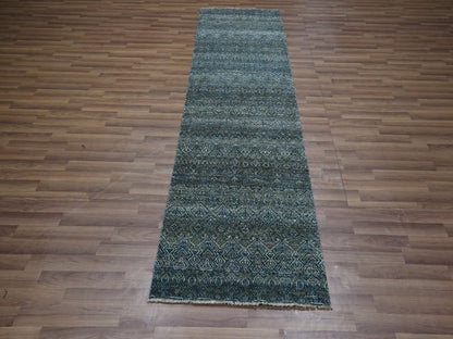 Blue 2'6" x 8'1" Modern and Contemporary Hand knotted Wool Rug - Sku: O076882