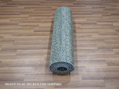 Blue 2'6" x 8'1" Modern and Contemporary Hand knotted Wool Rug - Sku: O076882