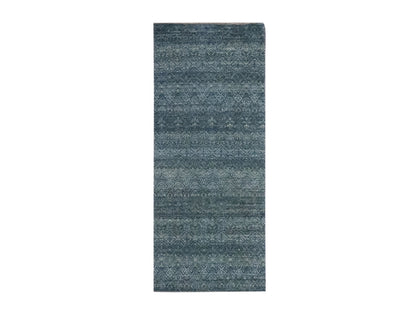 Blue 2'6" x 6'1" Modern and Contemporary Hand knotted Wool Rug - Sku: O076883