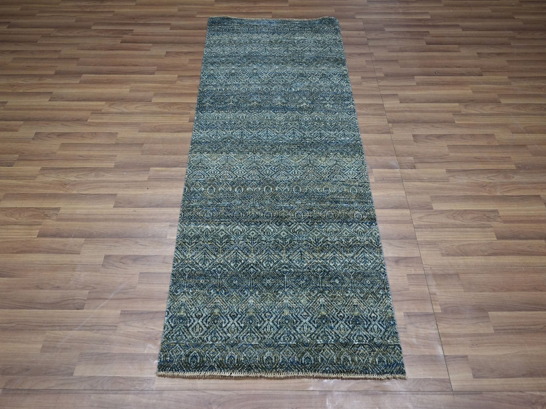 Blue 2'6" x 6'1" Modern and Contemporary Hand knotted Wool Rug - Sku: O076883