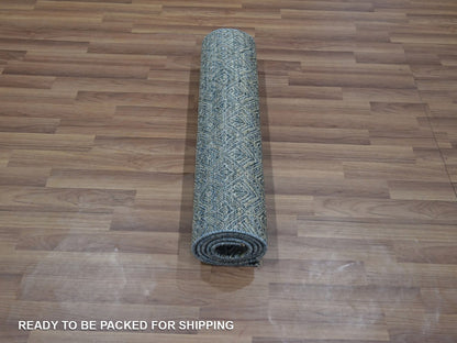 Blue 2'6" x 6'1" Modern and Contemporary Hand knotted Wool Rug - Sku: O076883