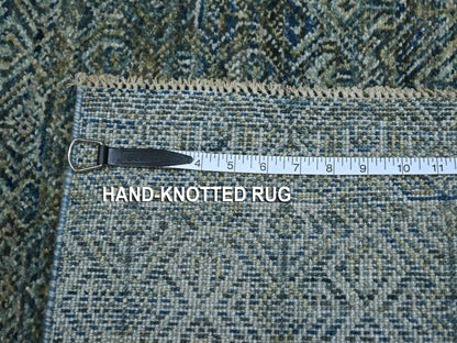 Blue 2'6" x 6'1" Modern and Contemporary Hand knotted Wool Rug - Sku: O076883