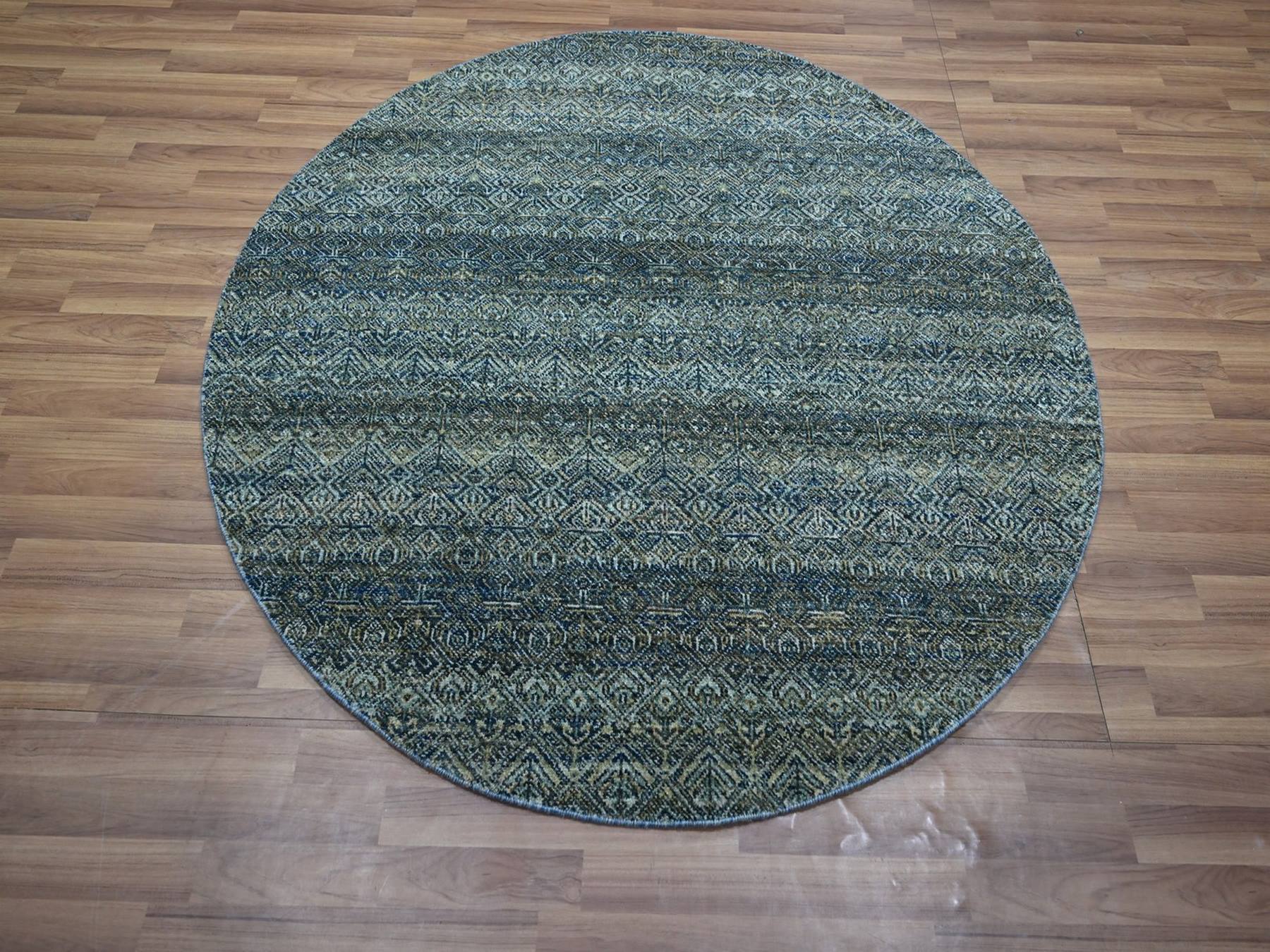 Blue 4'11" x 4'11" Modern and Contemporary Hand knotted Wool Rug - Sku: O076884