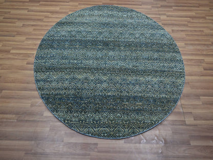 Blue 4'11" x 4'11" Modern and Contemporary Hand knotted Wool Rug - Sku: O076884
