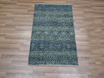 Blue 2'0" x 3'0" Modern and Contemporary Hand knotted Wool Rug - Sku: O076885
