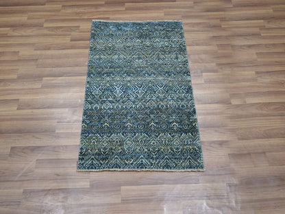 Blue 2'0" x 3'0" Modern and Contemporary Hand knotted Wool Rug - Sku: O076886