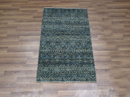 Blue 2'0" x 3'0" Modern and Contemporary Hand knotted Wool Rug - Sku: O076887