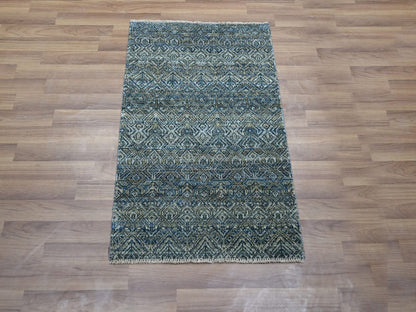 Blue 2'0" x 3'0" Modern and Contemporary Hand knotted Wool Rug - Sku: O076888