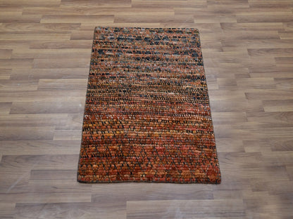 Brown 2'1" x 2'10" Modern and Contemporary Hand knotted Wool Rug - Sku: O076895