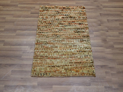 Brown 2'1" x 3'1" Modern and Contemporary Hand knotted Wool Rug - Sku: O076900