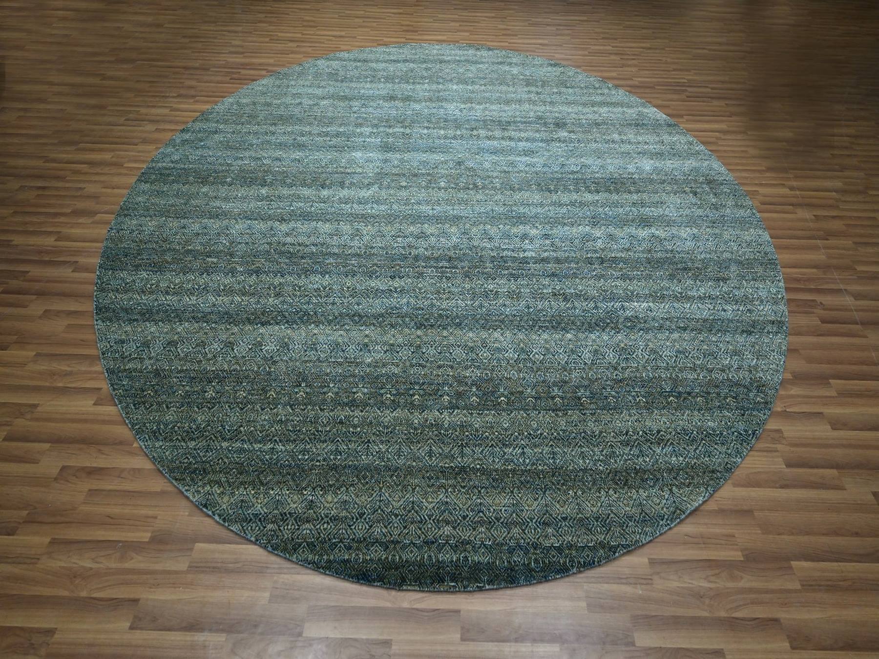 Blue 12'0" x 12'0" Modern and Contemporary Hand knotted Wool Rug - Sku: O076905