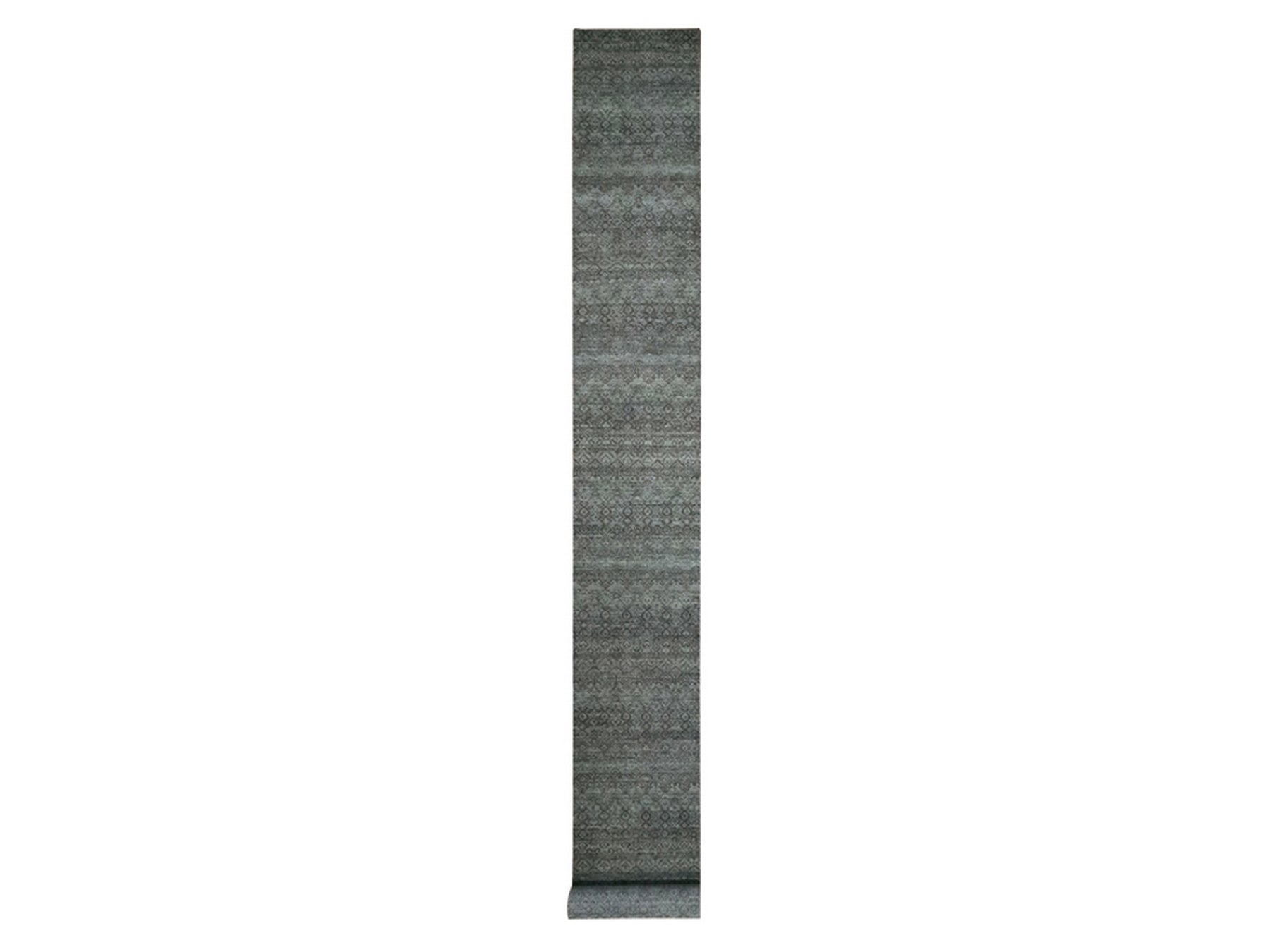 Grey 2'6" x 22'1" Modern and Contemporary Hand knotted Wool Rug - Sku: O076907
