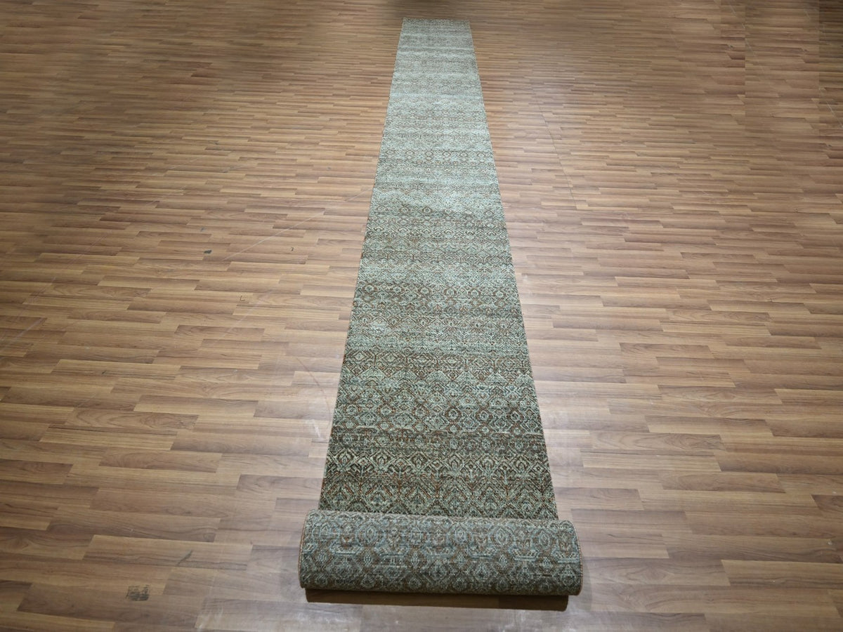 Modern / Contemporary hand-knotted wool runner in Gray, 2'6" x 22'1" — SKU O076907 (view 2)