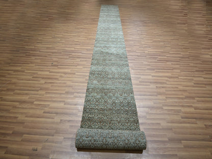 Modern / Contemporary hand-knotted wool runner in Gray, 2'6" x 22'1" — SKU O076907 (view 2)