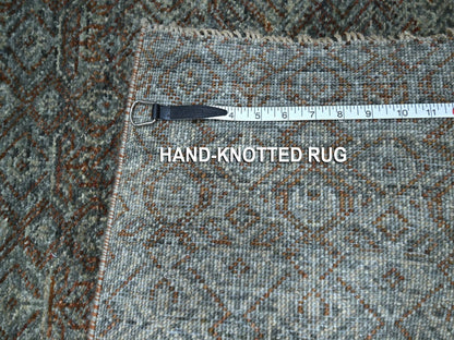 Grey 2'6" x 22'1" Modern and Contemporary Hand knotted Wool Rug - Sku: O076907