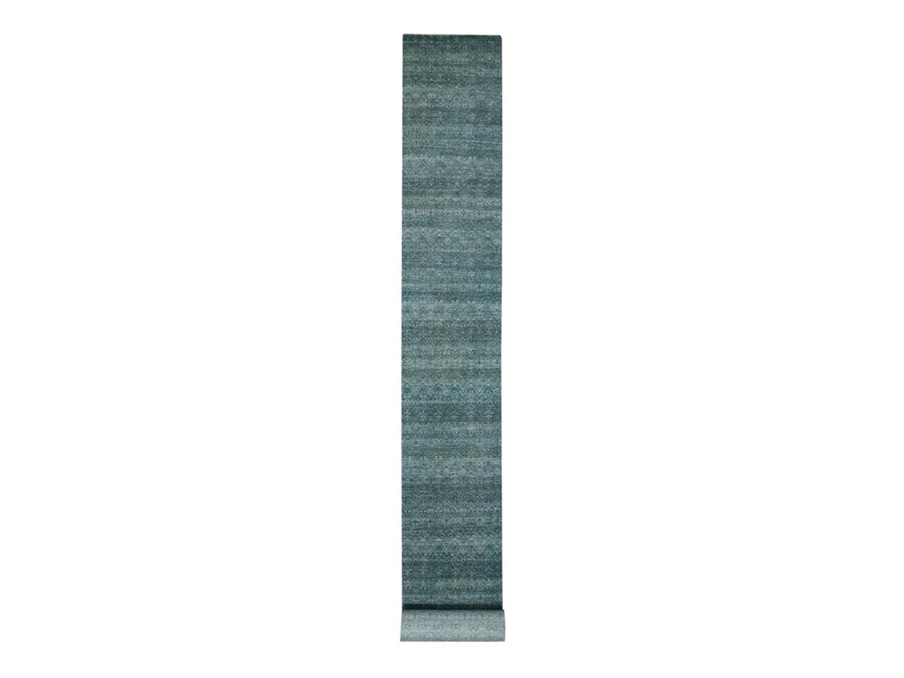 Blue 2'6" x 22'0" Modern and Contemporary Hand knotted Wool Rug - Sku: O076909
