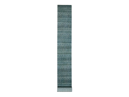 Blue 2'6" x 22'0" Modern and Contemporary Hand knotted Wool Rug - Sku: O076909