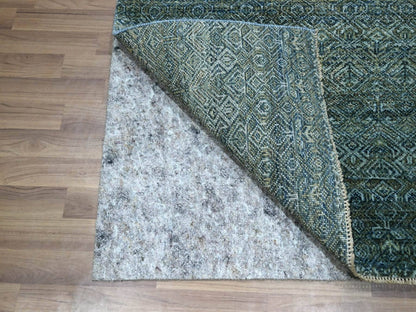 Blue 2'6" x 22'0" Modern and Contemporary Hand knotted Wool Rug - Sku: O076909