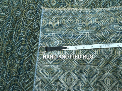 Blue 2'6" x 22'0" Modern and Contemporary Hand knotted Wool Rug - Sku: O076909