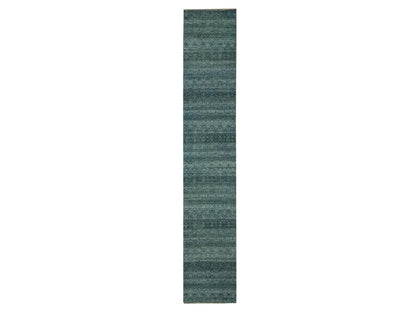 Blue 2'6" x 13'11" Modern and Contemporary Hand knotted Wool Rug - Sku: O076910