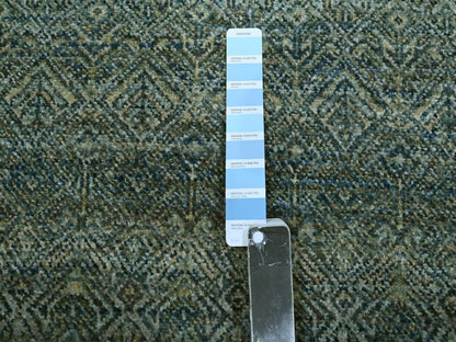 Blue 2'6" x 13'11" Modern and Contemporary Hand knotted Wool Rug - Sku: O076910