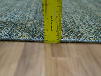 Blue 2'6" x 13'11" Modern and Contemporary Hand knotted Wool Rug - Sku: O076910