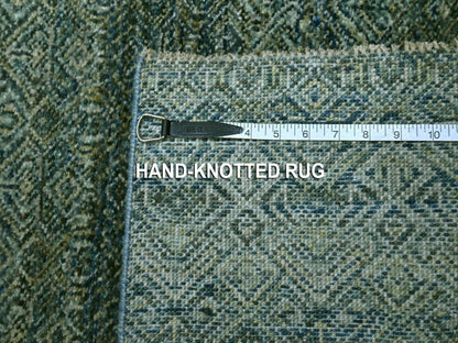 Blue 2'6" x 13'11" Modern and Contemporary Hand knotted Wool Rug - Sku: O076910