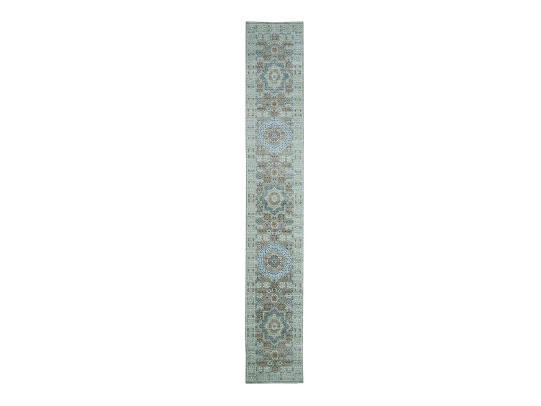 Green 2'6" x 16'0" Mamluk Hand knotted Wool Rug - Sku: O076911