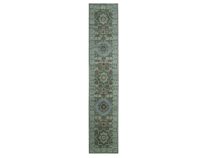 Green 2'8" x 14'0" Mamluk Hand knotted Wool Rug - Sku: O076912