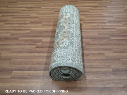 Green 2'8" x 14'0" Mamluk Hand knotted Wool Rug - Sku: O076912