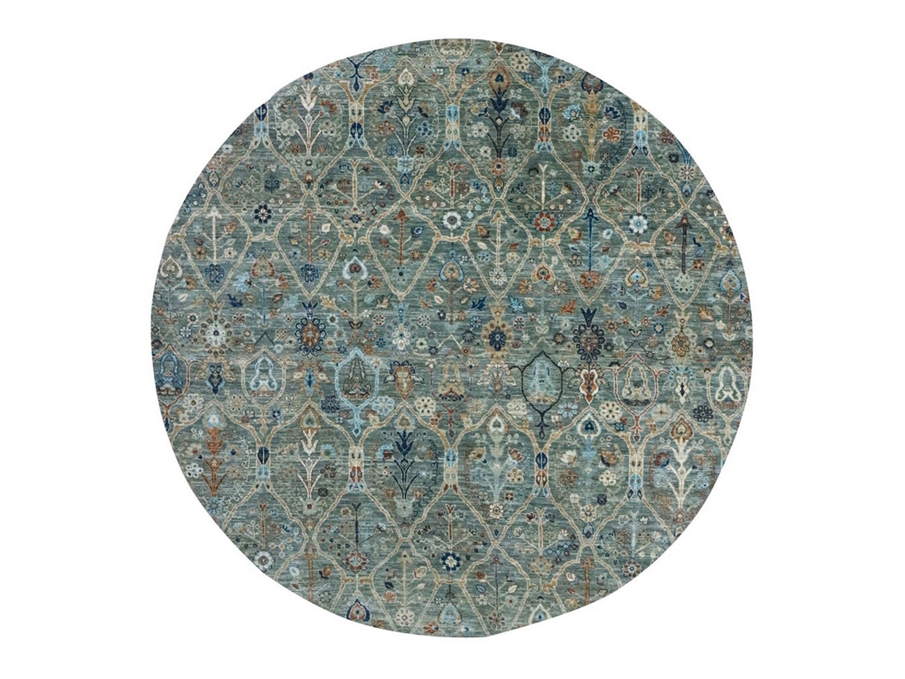 Green 8'0" x 8'0" Oushak And Peshawar Hand knotted Wool Rug - Sku: O076913