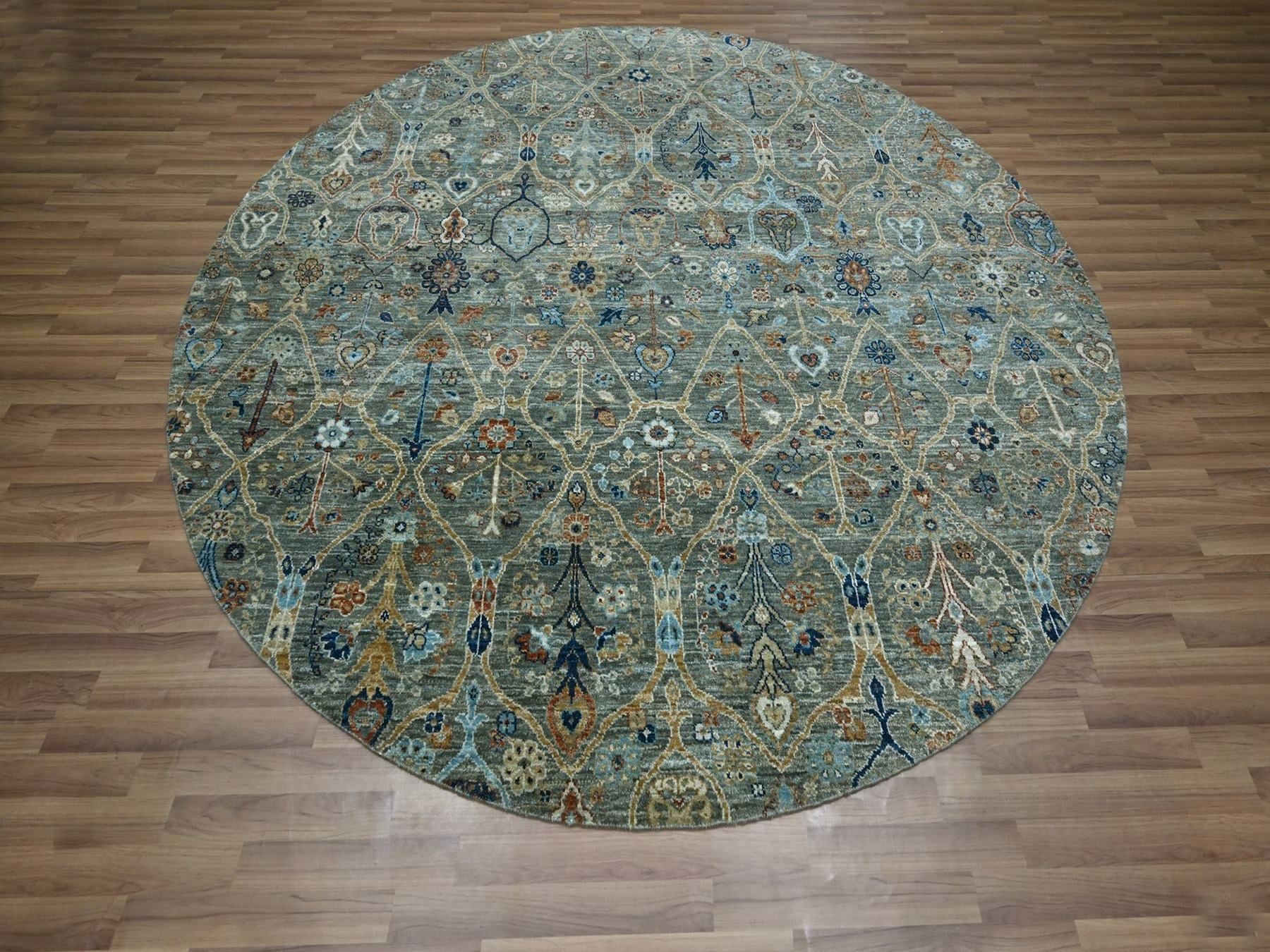 Green 8'0" x 8'0" Oushak And Peshawar Hand knotted Wool Rug - Sku: O076913