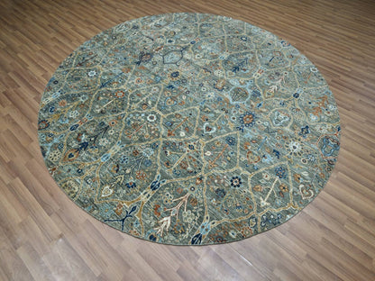Green 8'0" x 8'0" Oushak And Peshawar Hand knotted Wool Rug - Sku: O076913