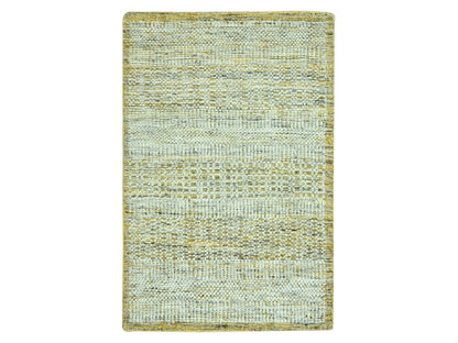 Modern / Contemporary hand-knotted wool rug in Yellow, 2' x 3' — SKU O076936