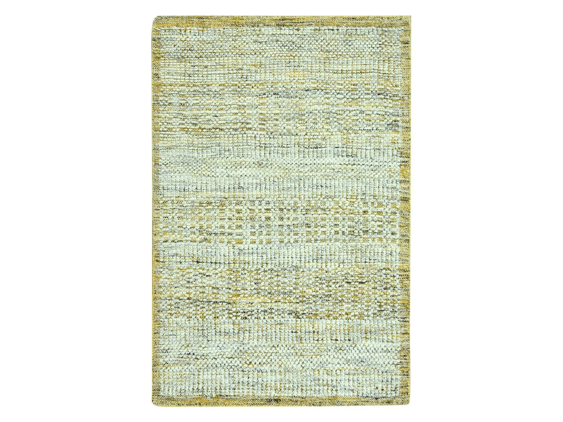 Modern / Contemporary hand-knotted wool rug in Yellow, 2' x 3' — SKU O076939